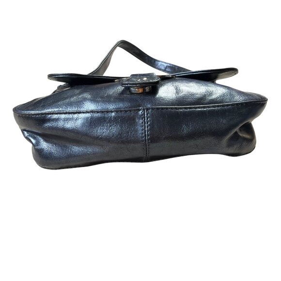 Vintage 2000s Guess Black Vegan Leather Shoulder Bag With Flap Closure - Picture 3 of 9